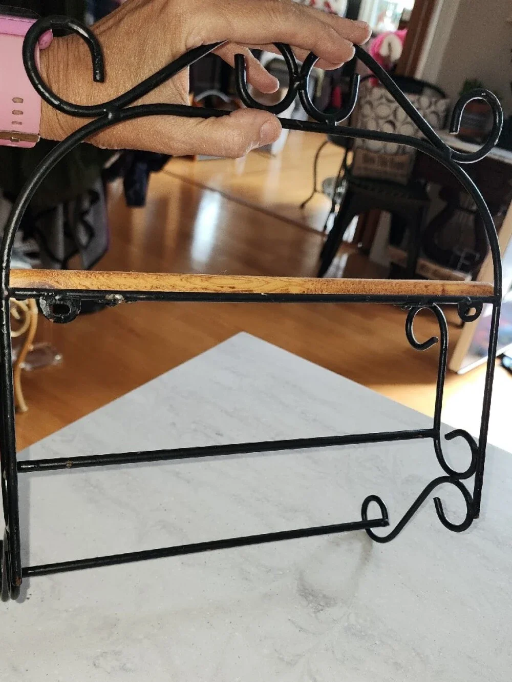 Stanley Black Metal and Natural Wood Wall Display Shelf